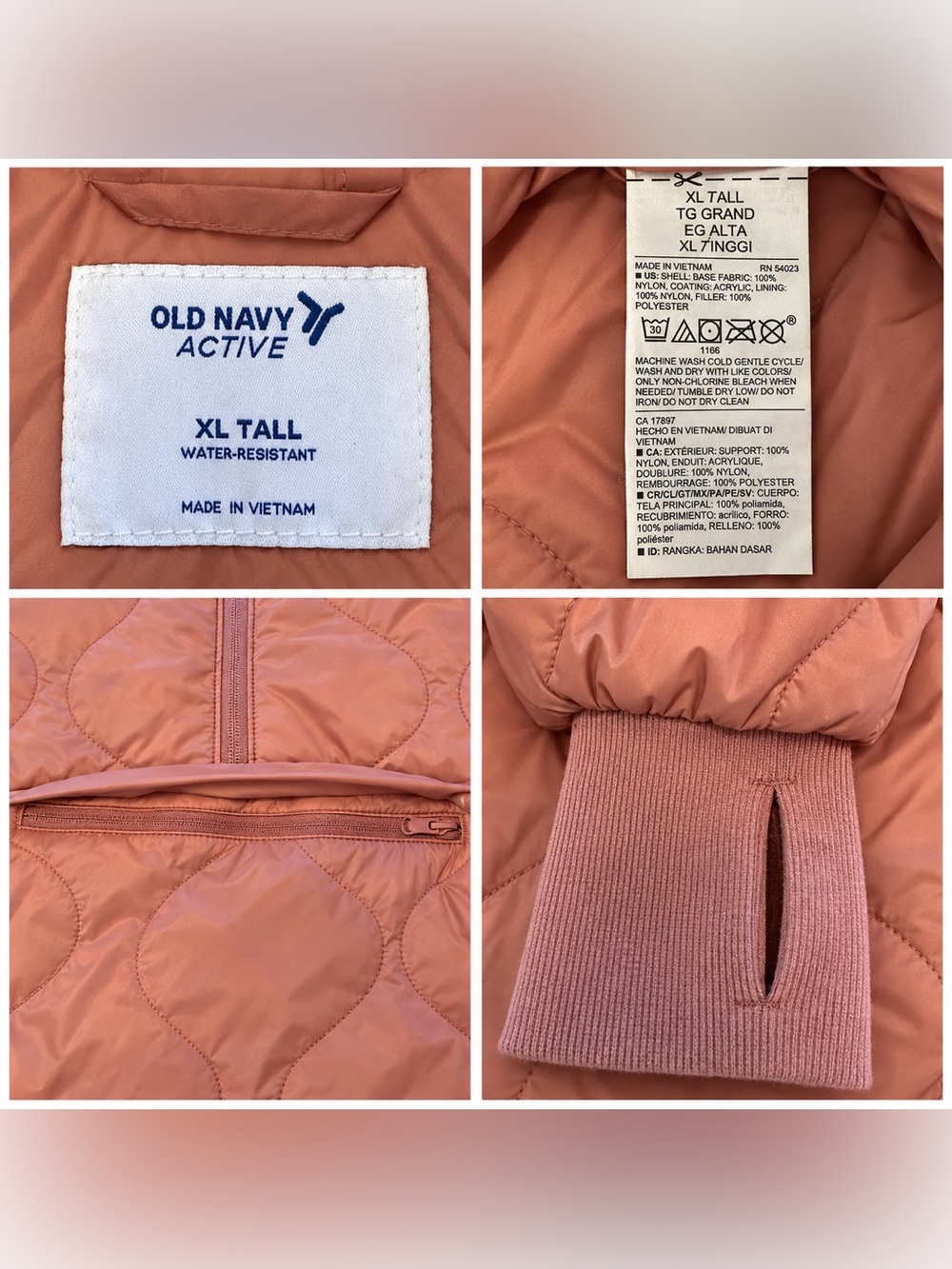 Old Navy Active Packable Quilted Half-Zip Jacket Dusty Rose XL Tall - Picture 2 of 3